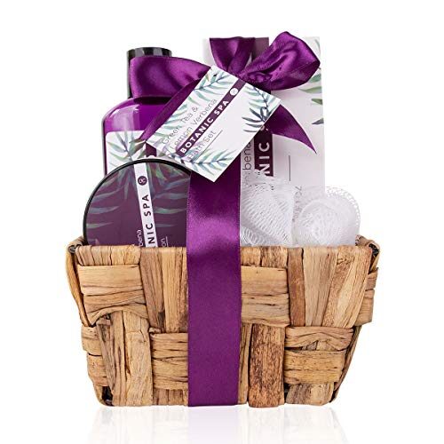 accentra Coffret Botanic SPA dans un panier en jonc de mer, ensemble bain et douche – Coffret cadeau 5 pièces dans un panier décoratif en jonc de mer, cadeau pour un anniversaire, la Saint-Valentin