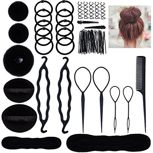 Accessoires de Coiffure, Lictin Set d’Outils de Coiffure Cheveux Coiffure Stylisée Accessoire Cheveux Filles Eponge en Mousse Clip à Chignon Tresse