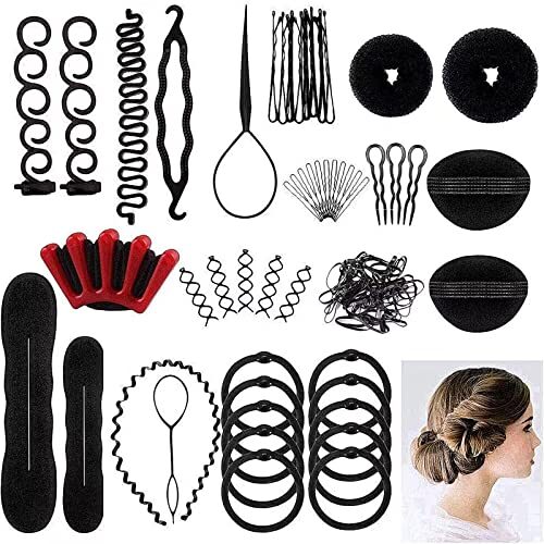 Accessoires de Coiffure,25 Styles Outils de coiffure Kit de Coiffure pour Femmes et Filles Convient pour Les Débutants Noir,chignon accessoire