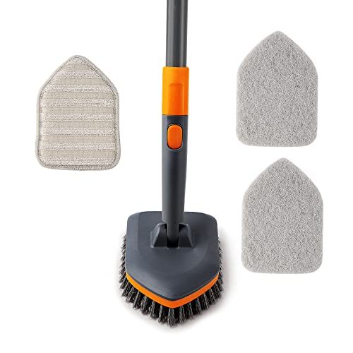 Brosse Nettoyage Salle de Bain,Effet Nettoyant 3 en 1, Comprenant Une Brosse à Poils, Un Tampon de Lavage et Un Tampon en Microfibre, pour Nettoyer Les Sols de La Salle de Bain, Les Carrelages