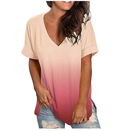 Dasongff Femmes T-Shirts à Manches Courtes Printemps Et éTé Sexy Col V Tunique Courtes Tops Chic Élégant,Nouvelle Mode DéContractéE pour Femmes Lâche Douce Comfy Tee Shirt Haut Grande Taille Casual