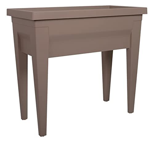 EDA – Espace Potager Veg&Table City 57 L – Zone Rétention d’Eau – Pieds avec Bouchon Evacuation – 76 x 38,5 x 68 cm – Taupe