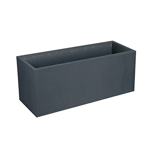 EDA – Jardinière Volcania 98 L – Décor Imitation Pierre – Double Paroi – Zone de Rétention d’Eau – 99,5 x 39,5 x 43,5 cm – Gris anthracite