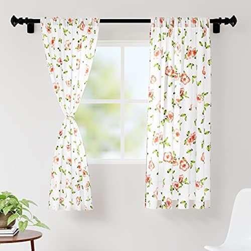 Encasa Homes Polyester Imprimé Window Rideaux avec Attache, 4.5 ft Long, Hibiscus, Paquet de 2