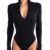 FFWTPY Body Femme Sexy Manche Longue Bodysuit à Col Haut Combishort Top Playsuit avec Fermeture Éclair Slim Jumpsuit Moulant Top Noir Élégante Combinaison Lingerie Clubwear