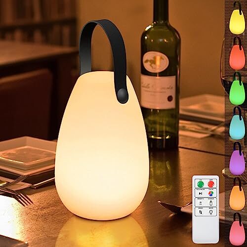 GGOO Lampe de Table Extérieure Gradable RGB Lampe de Table Sans Fil 8 Couleurs avec Télécommande Portable Lampe de Table pour Exterieure Jardin Salon Terrasse Lanterne Intérieure