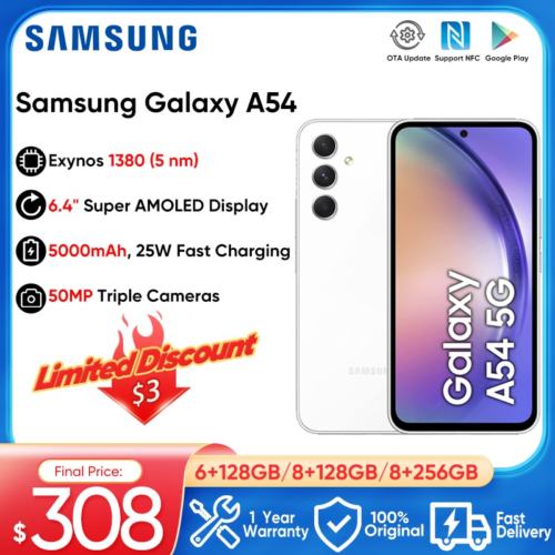 Global Version Samsung Galaxy A54 5G Smartphone Exynos 1380 120Hz Super AMOLED 5000mAh 25W Fast Charge Android 13 Cellphone