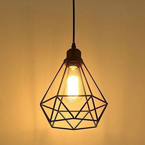 Industriel Suspension Luminaire Rétro Lustre Plafonnier Vintage Noir Lampe Cage Éclairage de Plafond Abat-jour en Métal pour Restaurant Salon Chambre Cuisine Bar Couloir (sans ampoule)