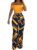 Minetom Femme 2 Pièces Vêtement Elégant Épaules Dénudées Imprimé Floral Haut Crop Top et Pantalon Survêtement Ensemble 2pcs A Jaune XL