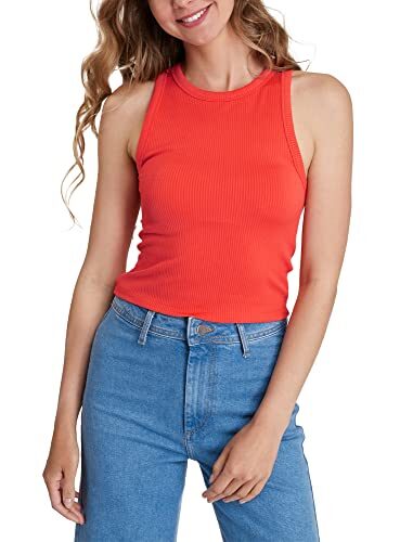 oodji Ultra Femme Crop Top Côtelé, Rouge, S