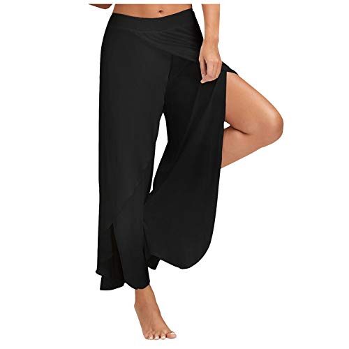 Pantalon Décontracté de Sport, Legging Fendu Haute Extensible pour Femme, Anti Cellulite Leggings Taille Haute Pants Running Yoga d’exercice Pantalons Longue de Couleur Unie Noir/Gris/Blanc