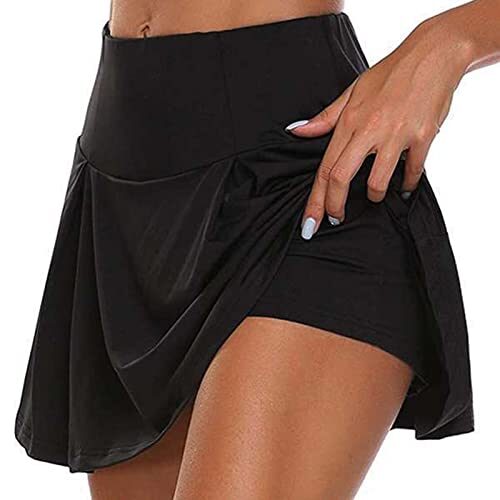 Short Sport Femme Ete Casual Sport Tennis Plissée Jupe Running Yoga Chic et Elegant Couleur Uni Taille Haute Mode Plage Short Court Fluide Doux Leger Pas Cher Short Femme Grande Taille Noir M