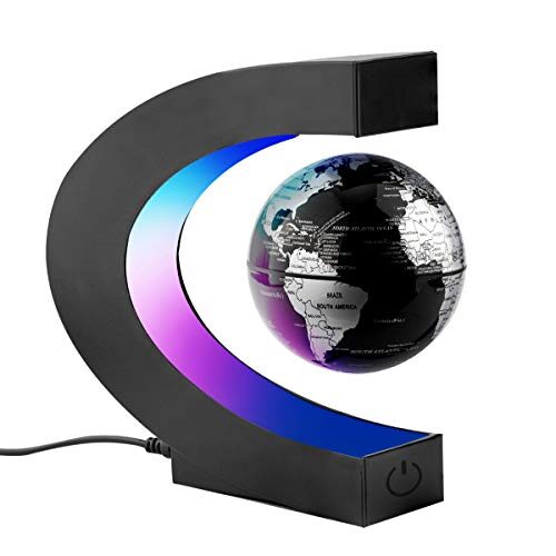 Surplex Créatif Globe Terrestre Lumineux Flottant Magnétique Levitation Globe Lamp avec Lumières LED et Base en Forme C pour Démonstration de l’enseignement Décorations Maison et Bureau Cadeau