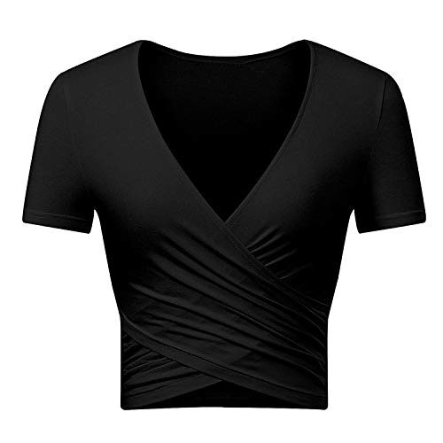 Uniquestyle Top Débardeur Femme Haut Mode Sexy Croix en Col V Profond Tee Shirt Femme Moulant Chic Noire L