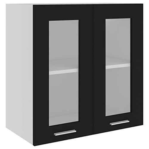 vidaXL Armoire Suspendue Verre Placard Armoire de Rangement Murale Meuble de Cuisine avec 2 Etagères Maison Intérieur Noir 60x31x60 cm Aggloméré