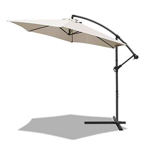 vounot Parasol déporté hexagonale 3M avec Manivelle Anti-Retour Parasol inclinable Toile 180gr/m2 avec protection UV Hauteur 235cm 6 Baleines en acier Inclus housse de protection Beige