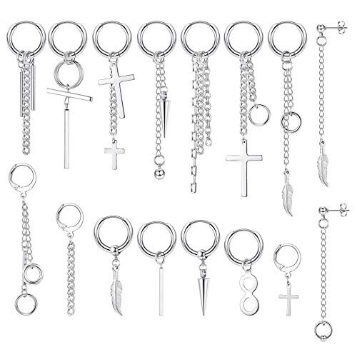 YADOCA 16 Pcs Kpop Bangtan Boy Boucles D’oreilles Argent Cercle Cerceau Croix Plume Pendentif Boucles D’oreilles Nouveauté Coréenne Longue Jimin Chaîne Balancent Boucles D’oreilles Mode Bijoux Cadeau